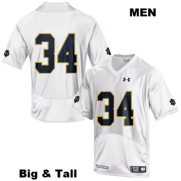 Men's NCAA Notre Dame Fighting Irish #34 Jahmir Smith Stitched College Under Armour Authentic White Big & Tall No Name Football Jersey NJ10C24PZ